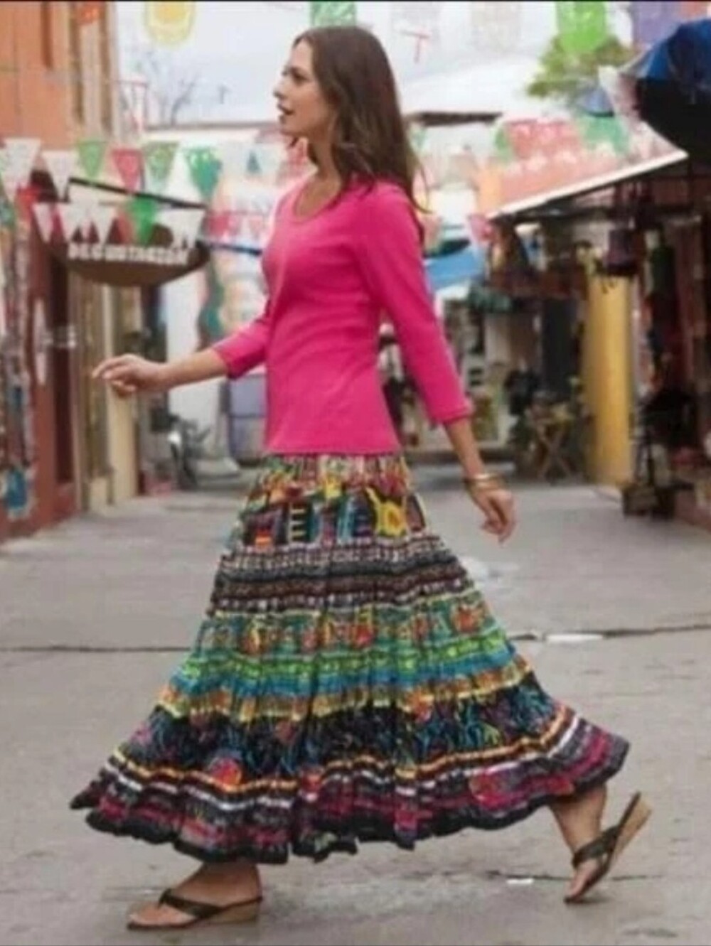 TravelSmith Tiered Maxi Skirt XL Boho Patchwork 100% Cotton Flowy Festival Artsy